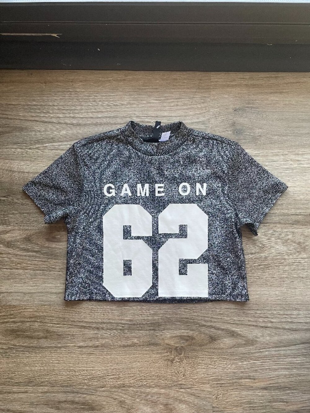 Divided H&M "Game On 62" Charcoal Shimmer Crop Top - Small - NEW $12